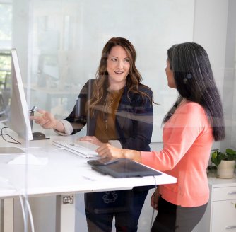 Discussing an idea displayed on the computer